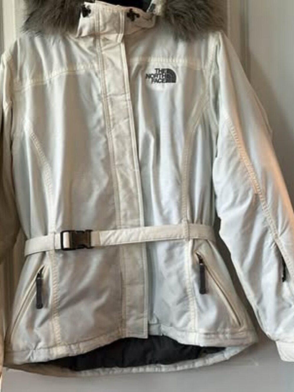 The North Face White Winter Jacket Parka with Faux Fur Hood